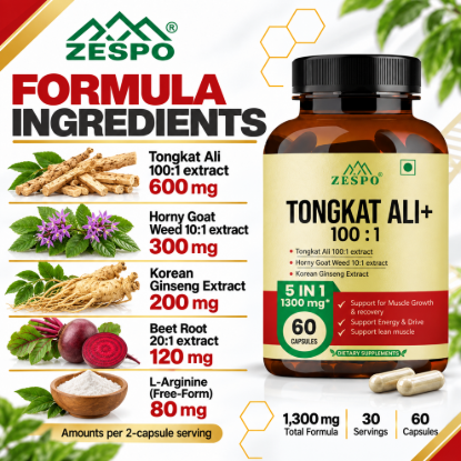 Picture of Zespo Tongkat Ali Plus 5-in-1 Herbal Formula 1,300 mg - 60 Capsules