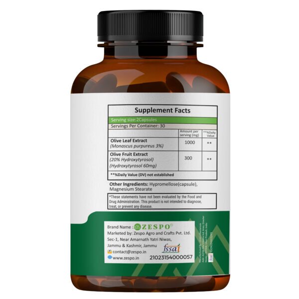 Zespo Olive Leaf Extract 1300mg with Olive Fruit Extract front bottle