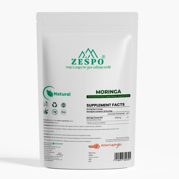 Zespo Moringa Leaf Powder 60g – Vegan, Non-GMO, Nutraceutical Supplement