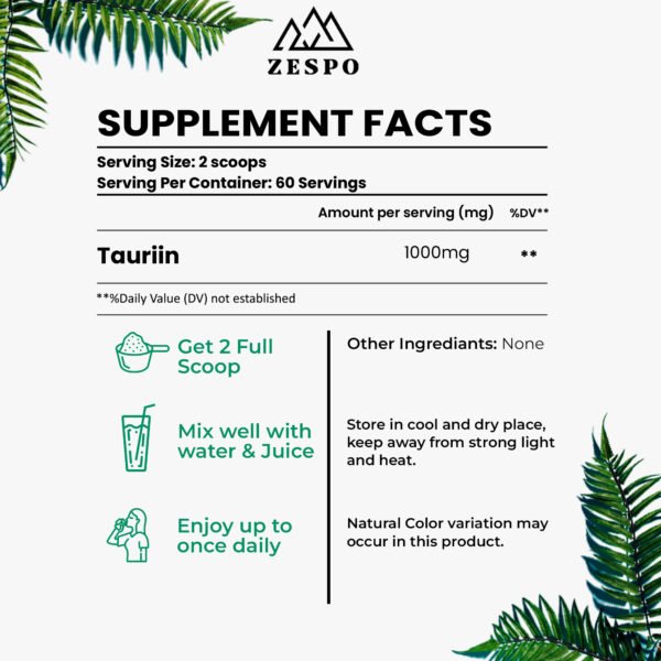 Zespo Taurine Powder 60g – Pure Nutraceutical Supplement