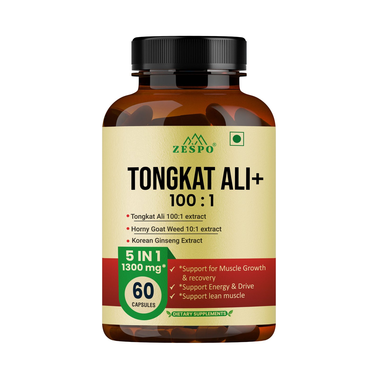 Tongkat Ali+ 100:1 Extract 5-in-1 Herbal Formula 60 Capsules