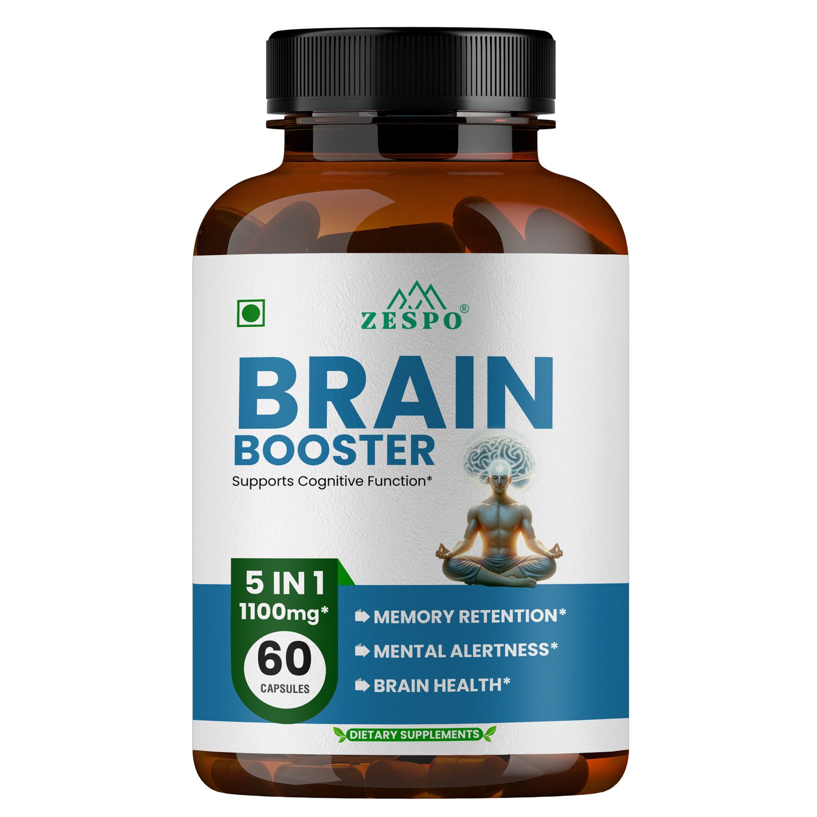 Brain Booster Supplement 5-in-1 Formula – 60 Capsules