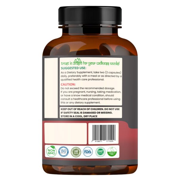 Zespo Lion’s Mane Mushroom Brain Booster with Lion’s Mane, Cordyceps, Reishi, and Turkey Tail – 1200mg per serving, vegetarian capsules bottle